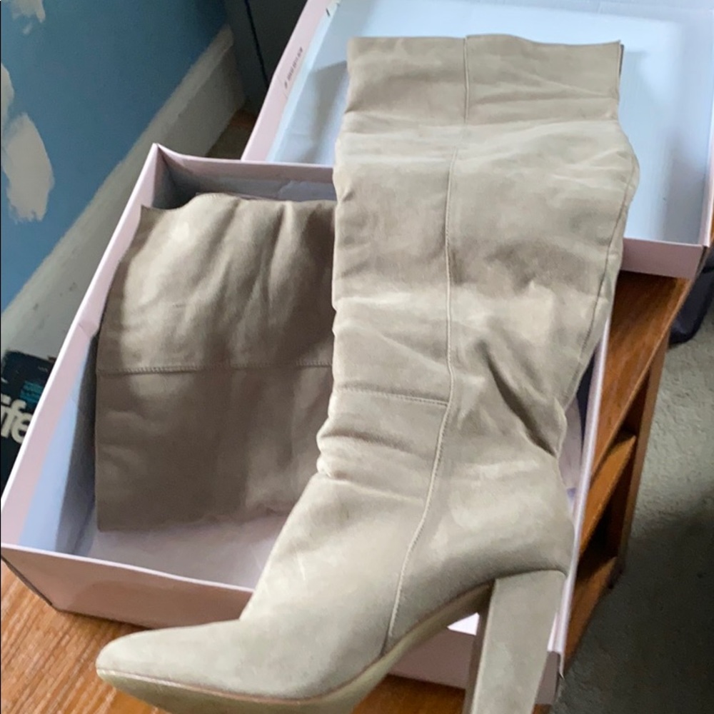 Beautiful suede light grey thigh high boots